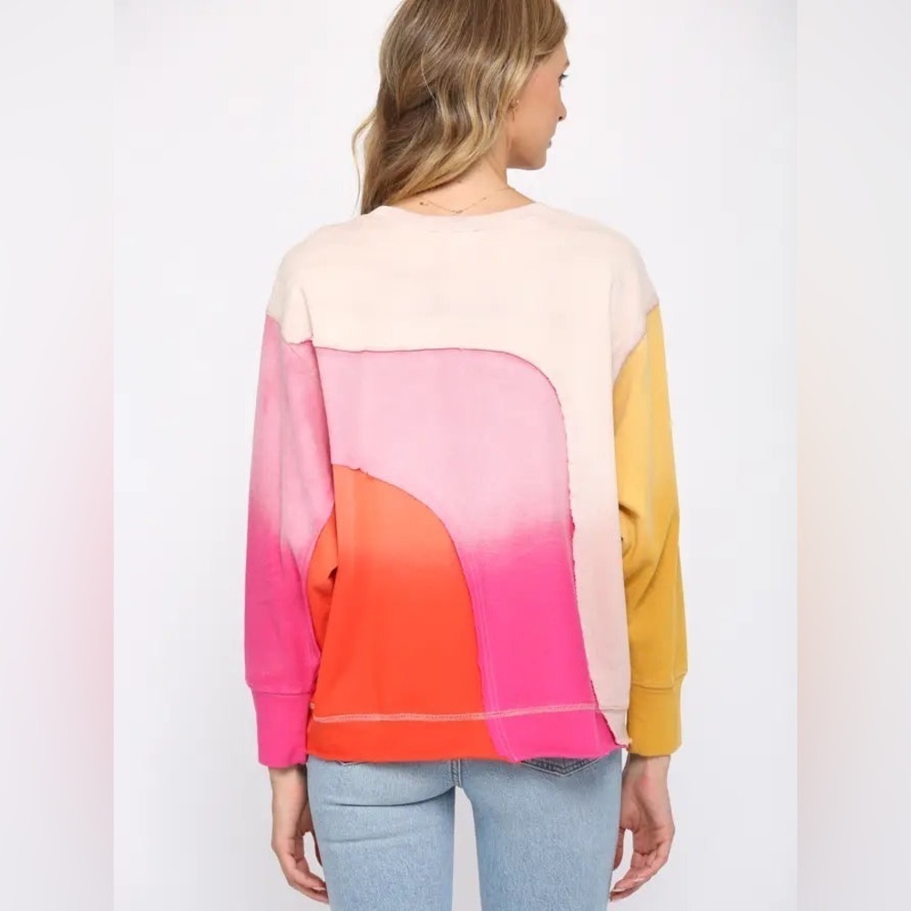 Fate Oversized Boho Lagenlook Colorblock Rainbow Sweatshirt Sz S - Picture 2 of 8